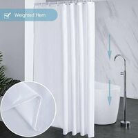 Waterproof Mildew Resistant Shower Curtain, White 200x220cm Fabric Polyester, Compatible with Bathtub or Bathroom, Washable