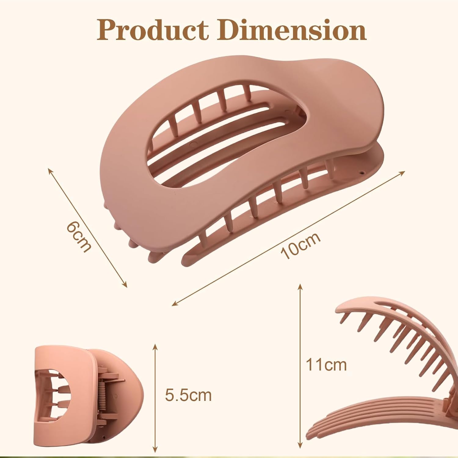 Set of 4 brown, matte, flat hair clips, flat clip for women, round lying hair clip for thick and thin hair, comfortable, curved flat clips