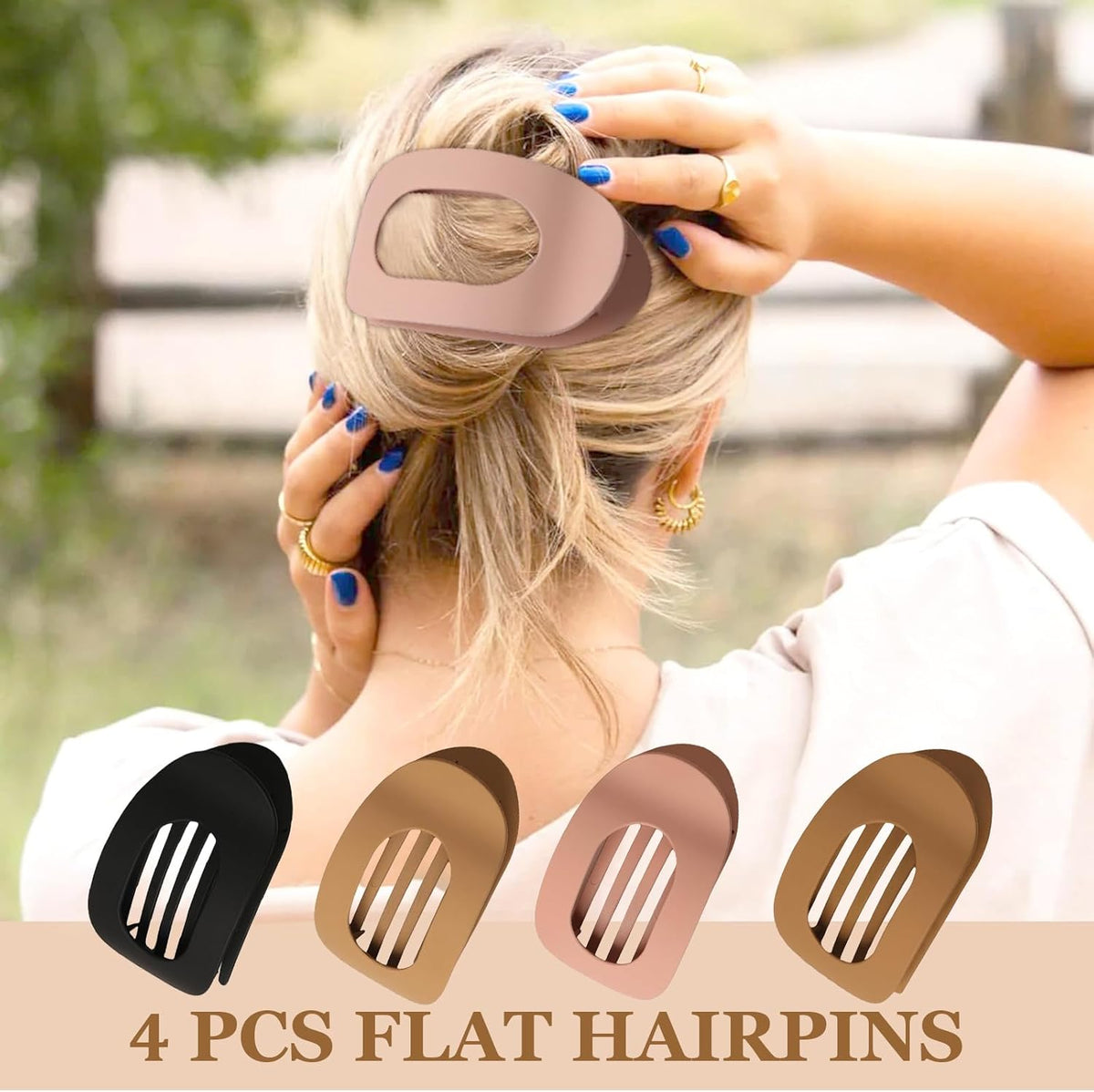 Set of 4 brown, matte, flat hair clips, flat clip for women, round lying hair clip for thick and thin hair, comfortable, curved flat clips