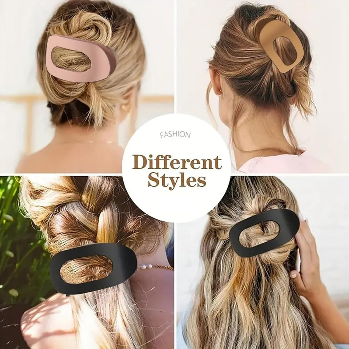 Set of 4 brown, matte, flat hair clips, flat clip for women, round lying hair clip for thick and thin hair, comfortable, curved flat clips