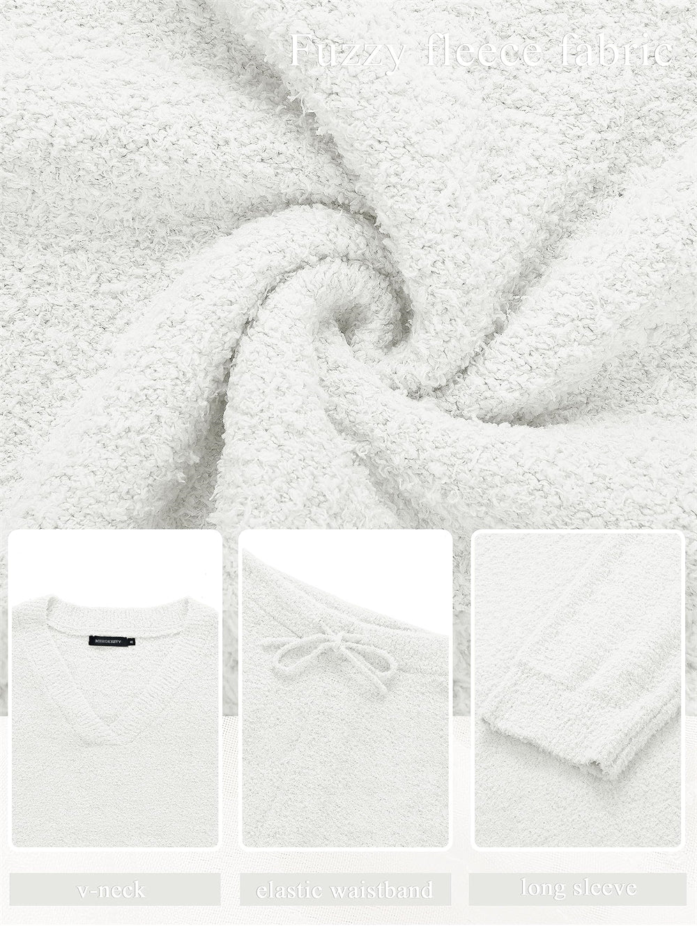 Fuzzy Wool Pajama Set Women's 2-Piece Long Sleeve Loungewear Black