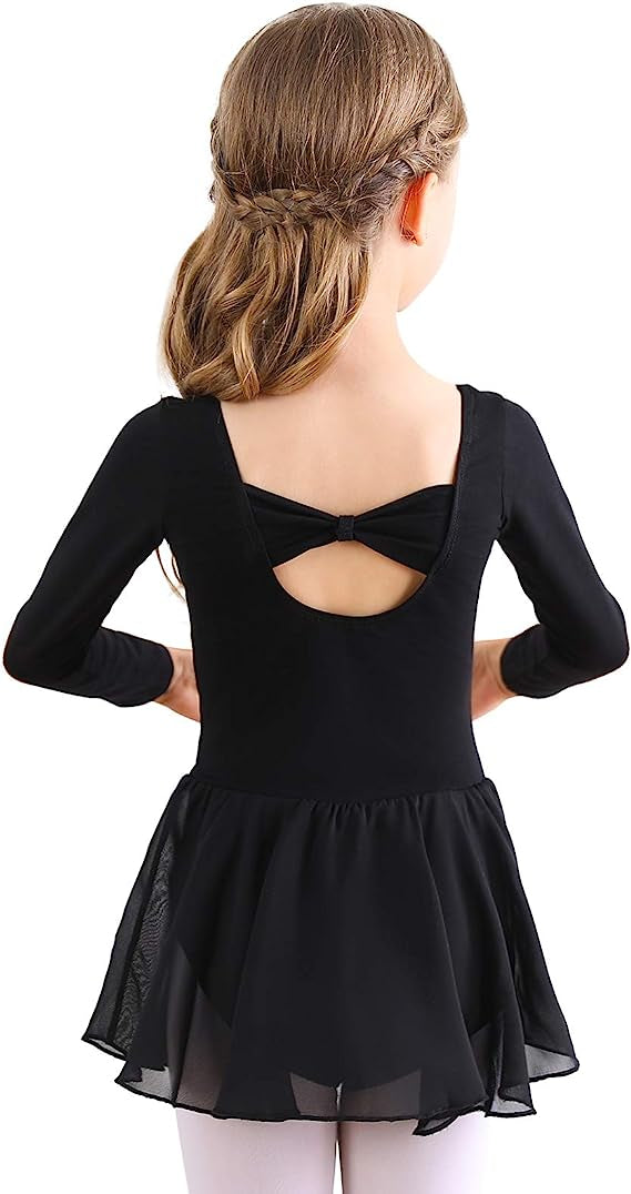 Black Ballet Dress for Girls with Long Sleeves Tulle Skirt Size 130 cm
