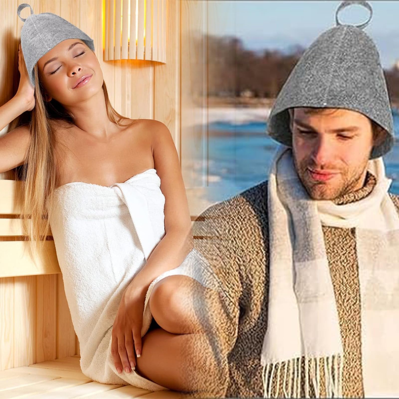 Felt Sauna Hat 2 Pack Natural Wool Comfortable Breathable Accessories Gray and White Jar