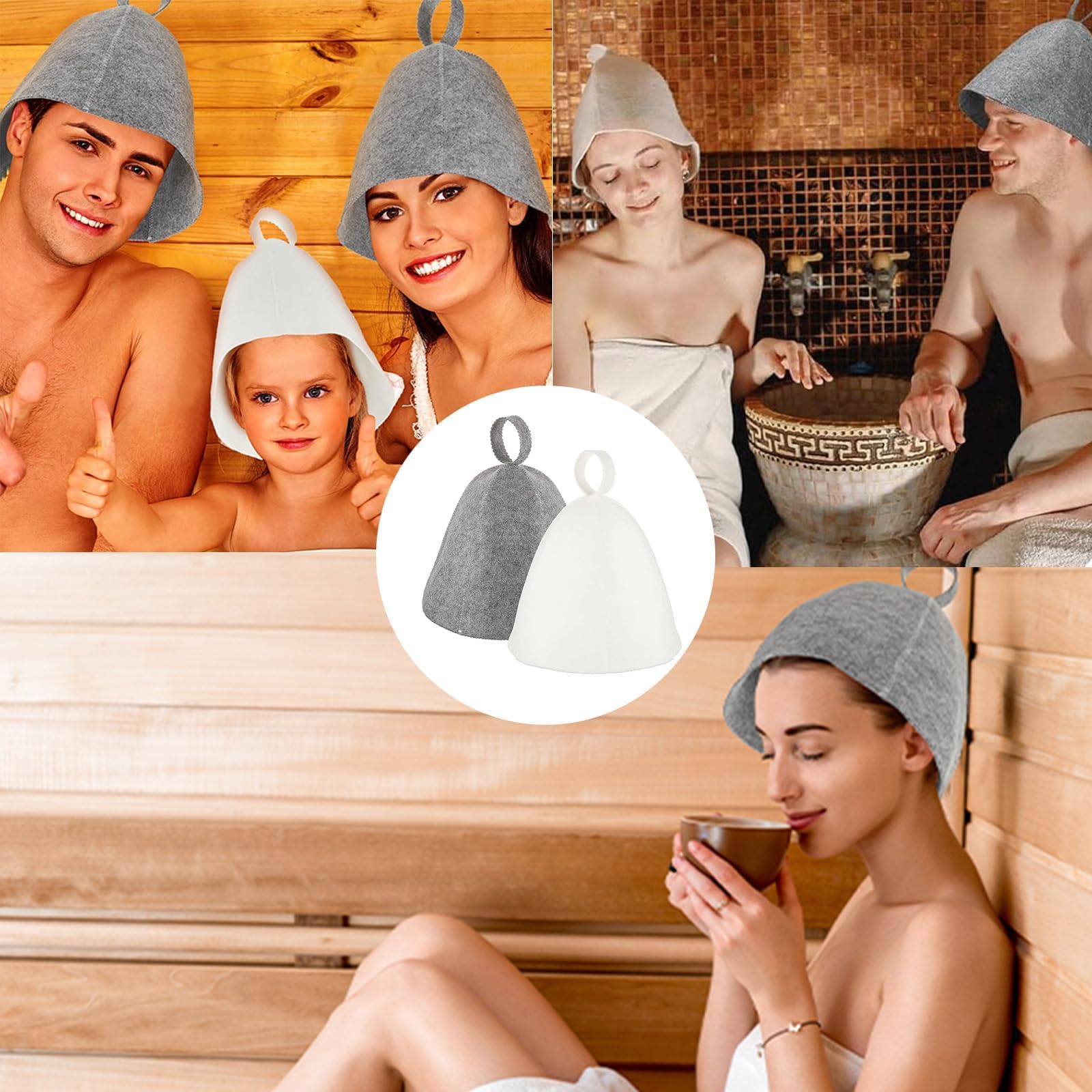 Felt Sauna Hat 2 Pack Natural Wool Comfortable Breathable Accessories Gray and White Jar