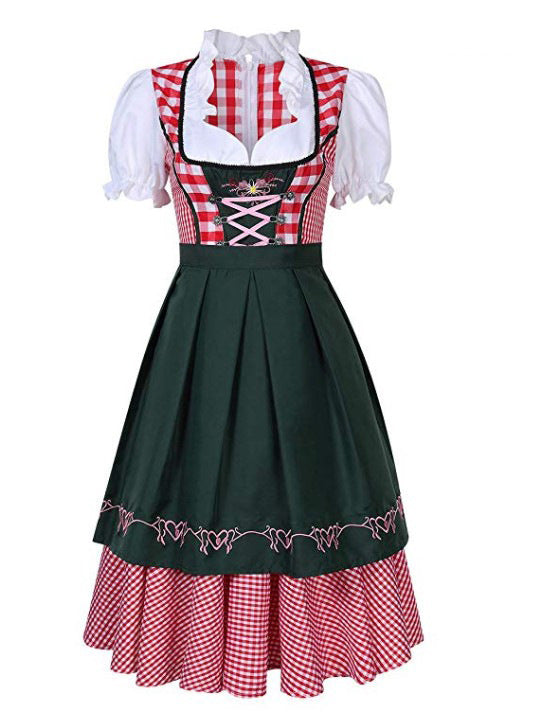 High Quality Traditional German Plaid Dress Oktoberfest Costumes for Adult Women Halloween Fancy Party Style M m