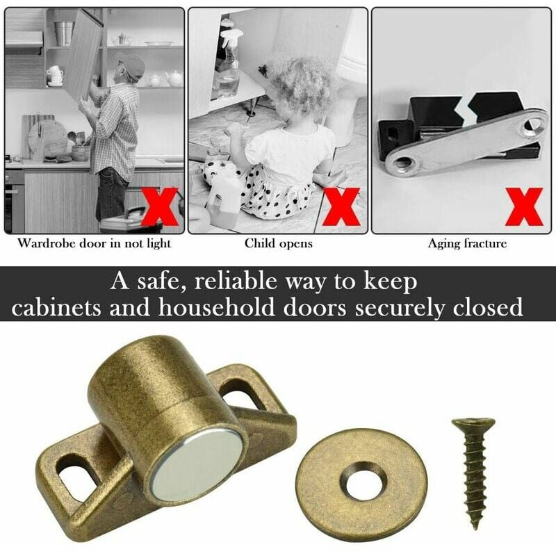 4 pcs magnets for cabinet doors, magnetic door lock, magnetic door closer with 4 washers and 12 screws, magnetic cabinet closure for furniture, wardrobe, cupboard