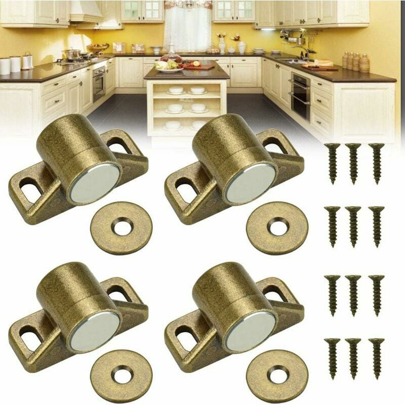 4 pcs magnets for cabinet doors, magnetic door lock, magnetic door closer with 4 washers and 12 screws, magnetic cabinet closure for furniture, wardrobe, cupboard
