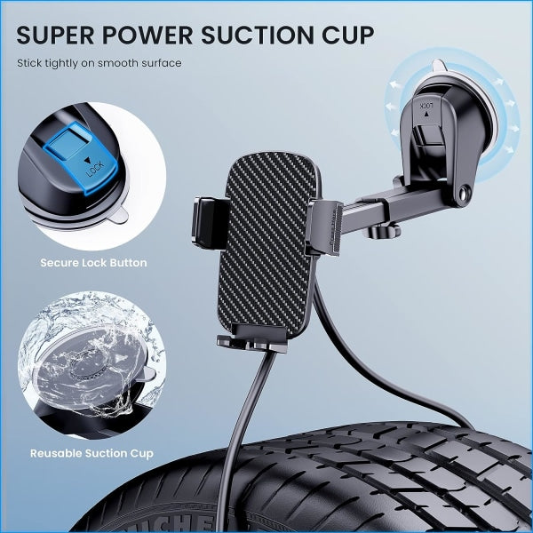 Universal Car Phone Holder with Military Suction Cup, 360° Rotation, Dashboard Mount for GPS \u0026 Phones