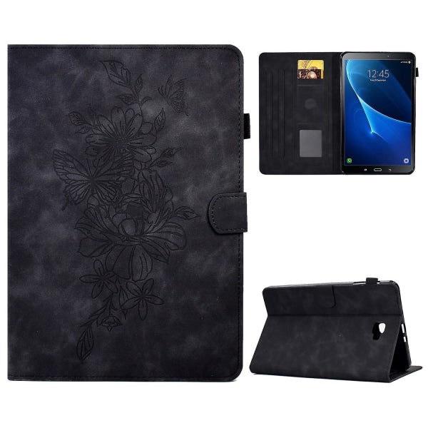 Samsung Galaxy Tab A 10.1 2016 T580 T585 Shockproof Case Black Pu Leather Butterfly Floral Pattern Compatible with Samsung
