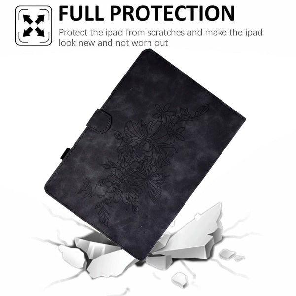 Samsung Galaxy Tab A 10.1 2016 T580 T585 Shockproof Case Black Pu Leather Butterfly Floral Pattern Compatible with Samsung