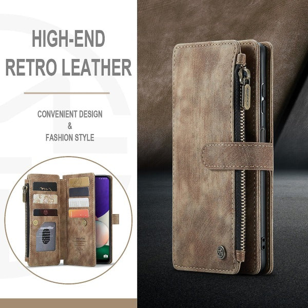 Compatible with Samsung Galaxy A22 5G Case Wallet with Magnetic Flip Zipper and Card Holder - Brown