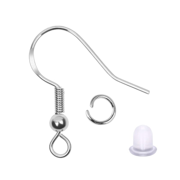 925 Silver Earring Hooks for Jewelry Making, Hypoallergenic Earring Hooks Accessories, 100 Earring Hooks, 150 Ear Plugs, SQBB