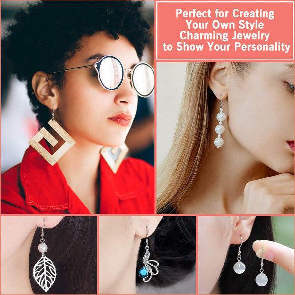 925 Silver Earring Hooks for Jewelry Making, Hypoallergenic Earring Hooks Accessories, 100 Earring Hooks, 150 Ear Plugs, SQBB