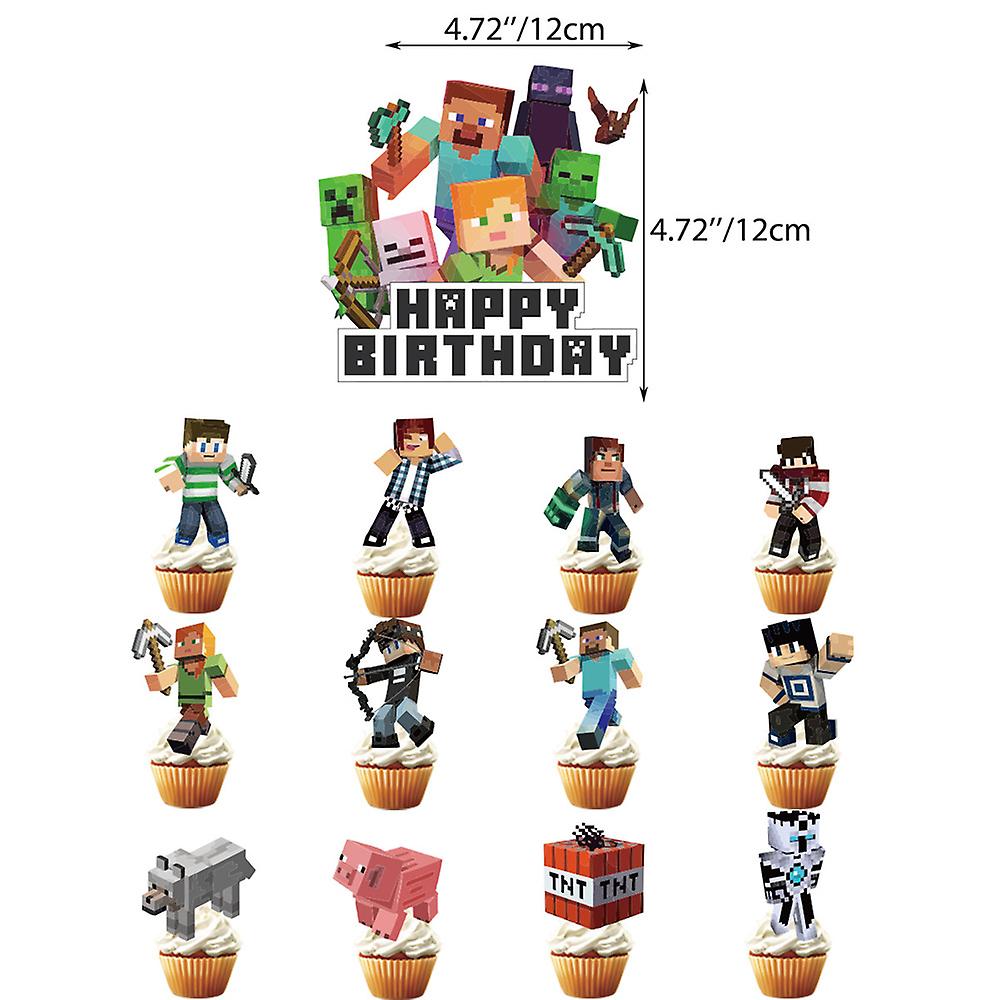 Minecraft themed birthday party balloons banner cake decorations — max