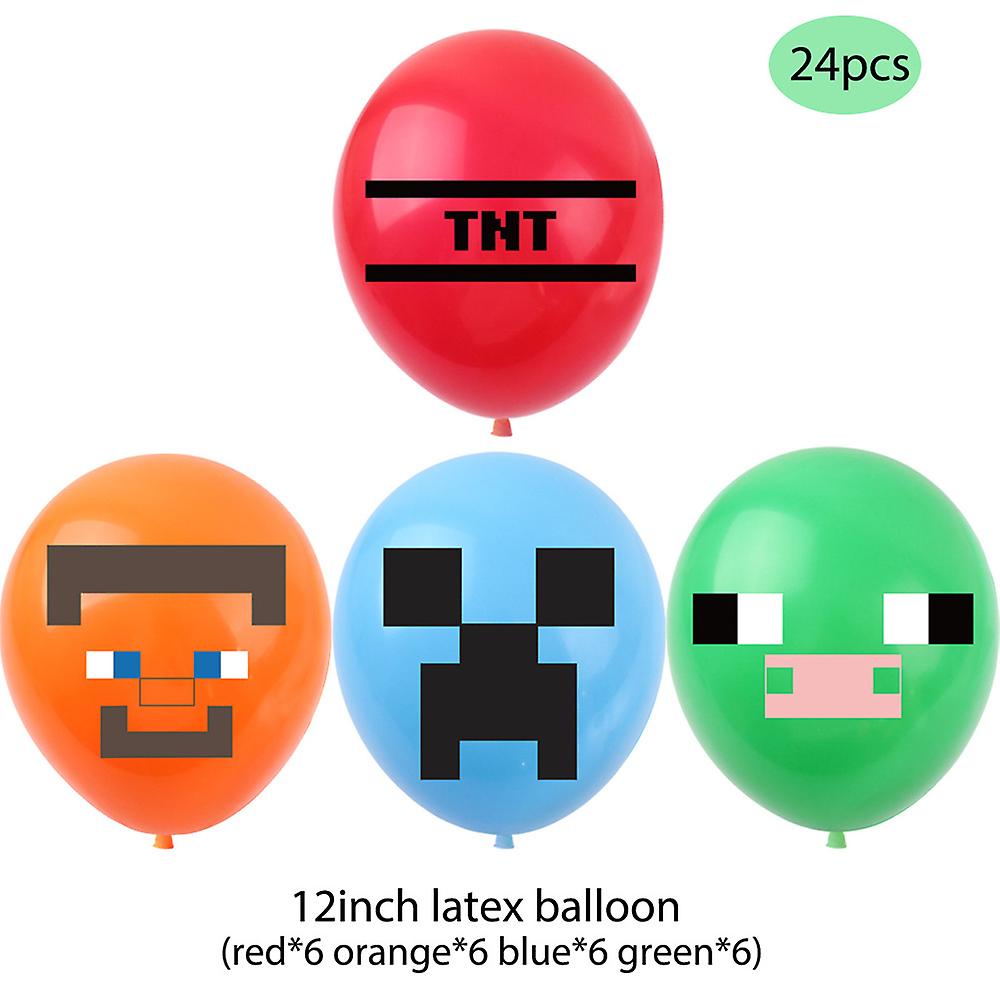 Minecraft themed birthday party balloons banner cake decorations — max
