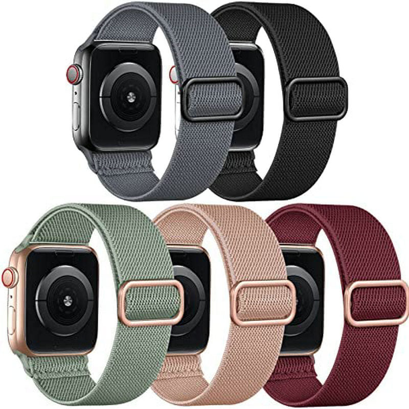 5-pack Nylon Stretch Band Compatible with Apple Watch 42mm 44mm 45mm Women Men, Fabric Elastic Bracelet Solo Loop Band for iWat—max