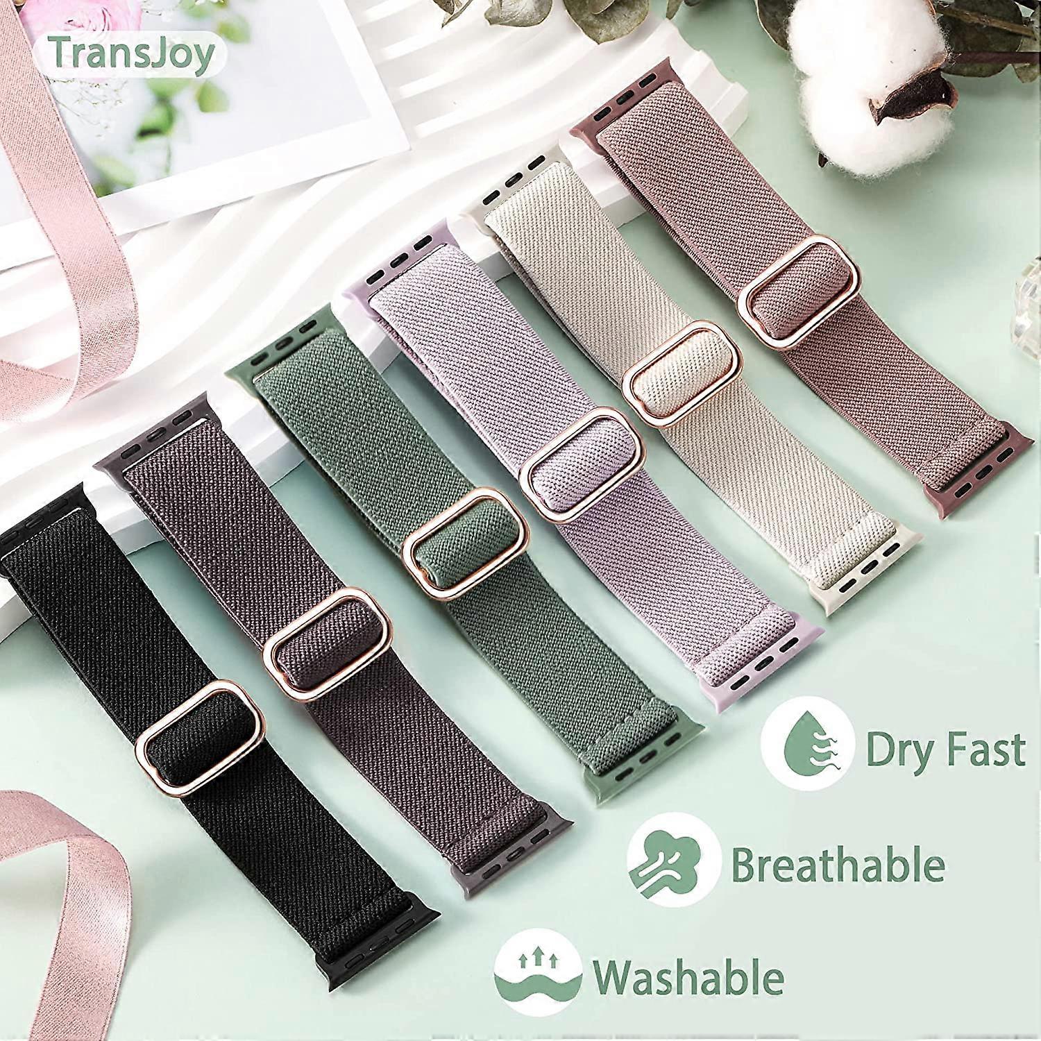 5-pack Nylon Stretch Band Compatible with Apple Watch 42mm 44mm 45mm Women Men, Fabric Elastic Bracelet Solo Loop Band for iWat—max