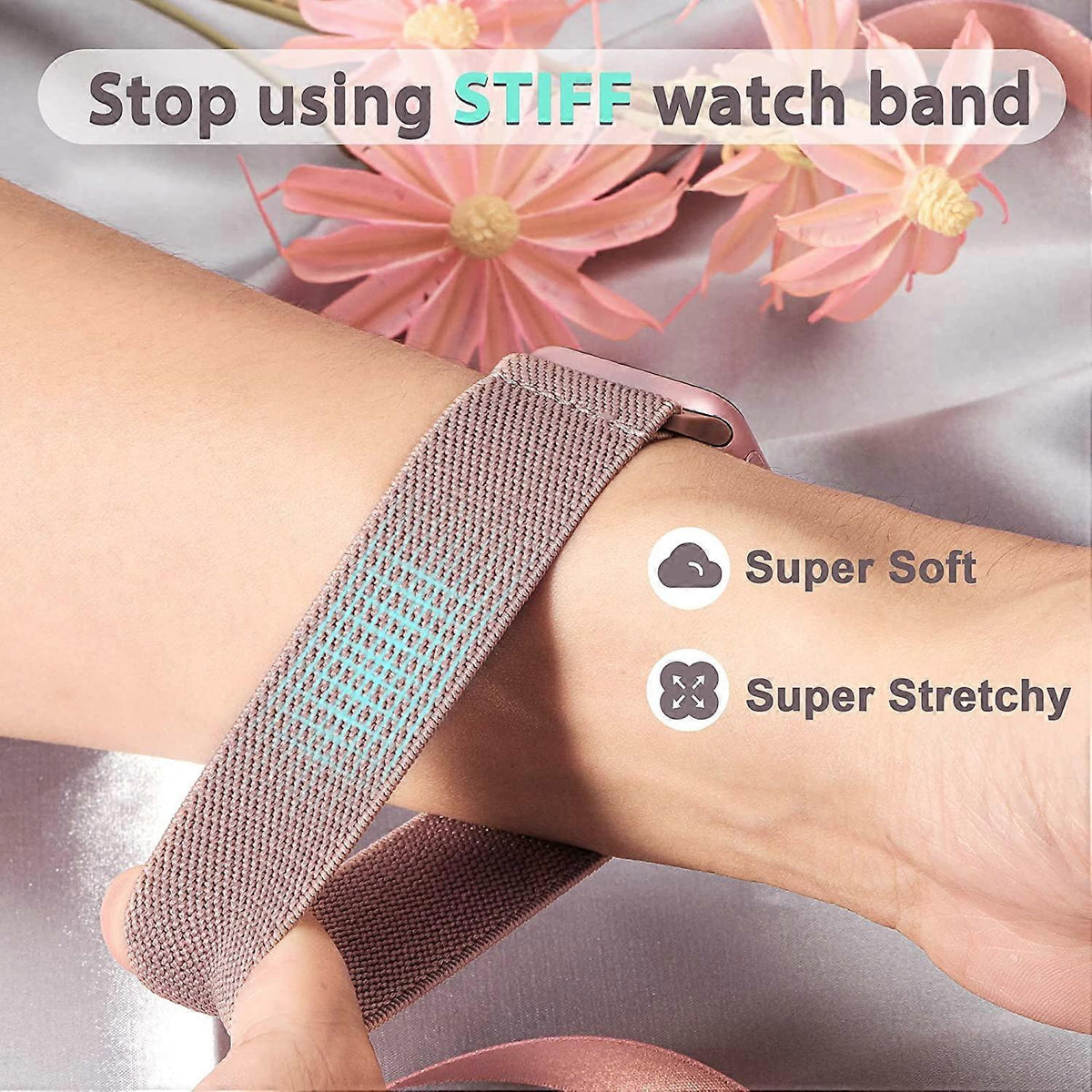 5-pack Nylon Stretch Band Compatible with Apple Watch 42mm 44mm 45mm Women Men, Fabric Elastic Bracelet Solo Loop Band for iWat—max