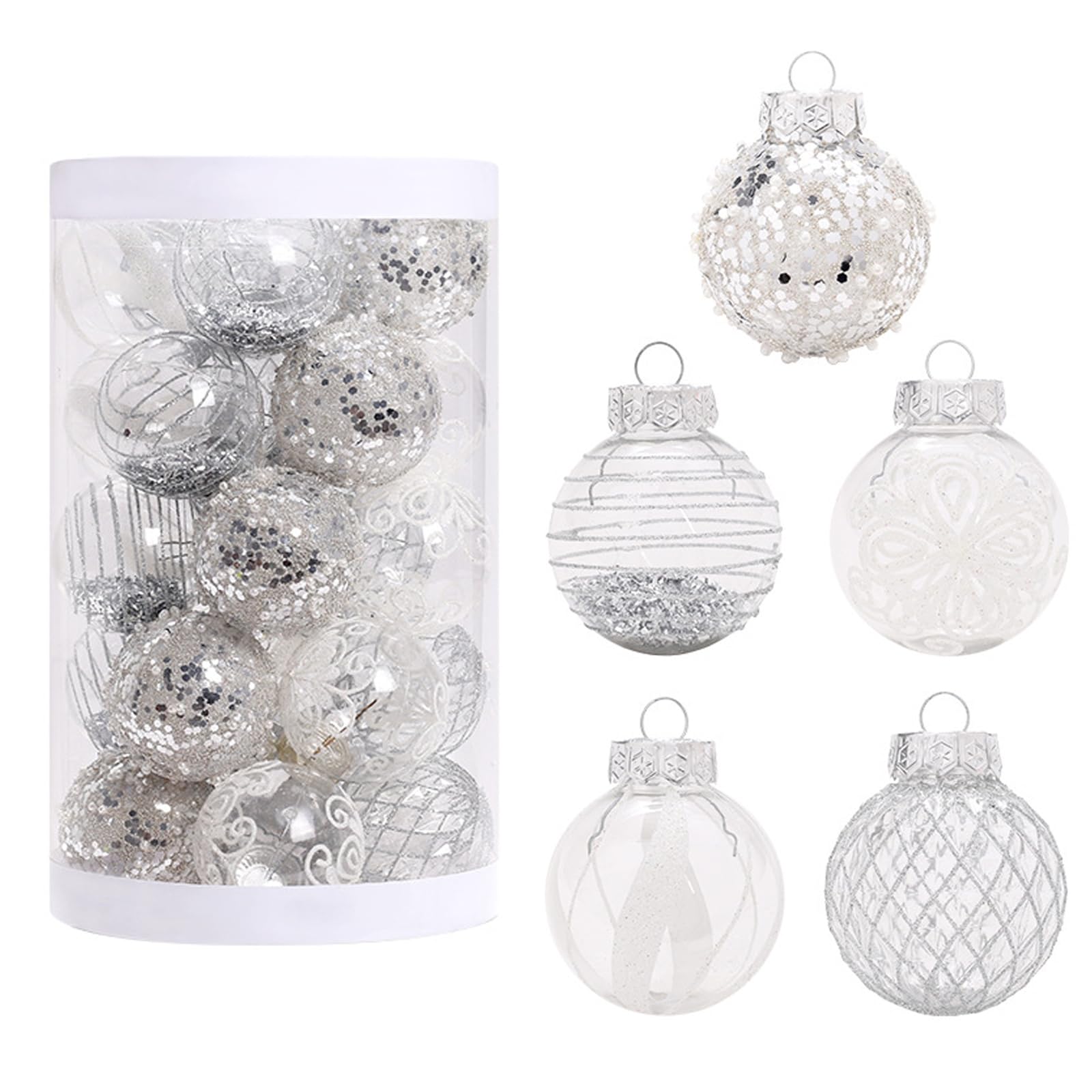 Set of 25 White Christmas Tree Ornaments Balls - Compatible with Max Brand