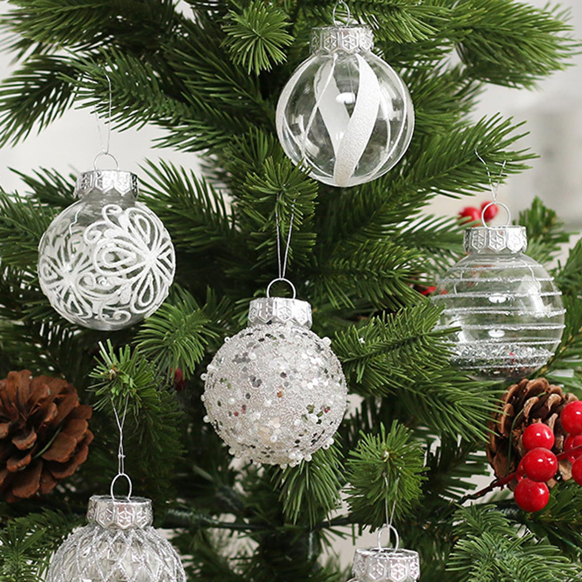 Set of 25 White Christmas Tree Ornaments Balls - Compatible with Max Brand