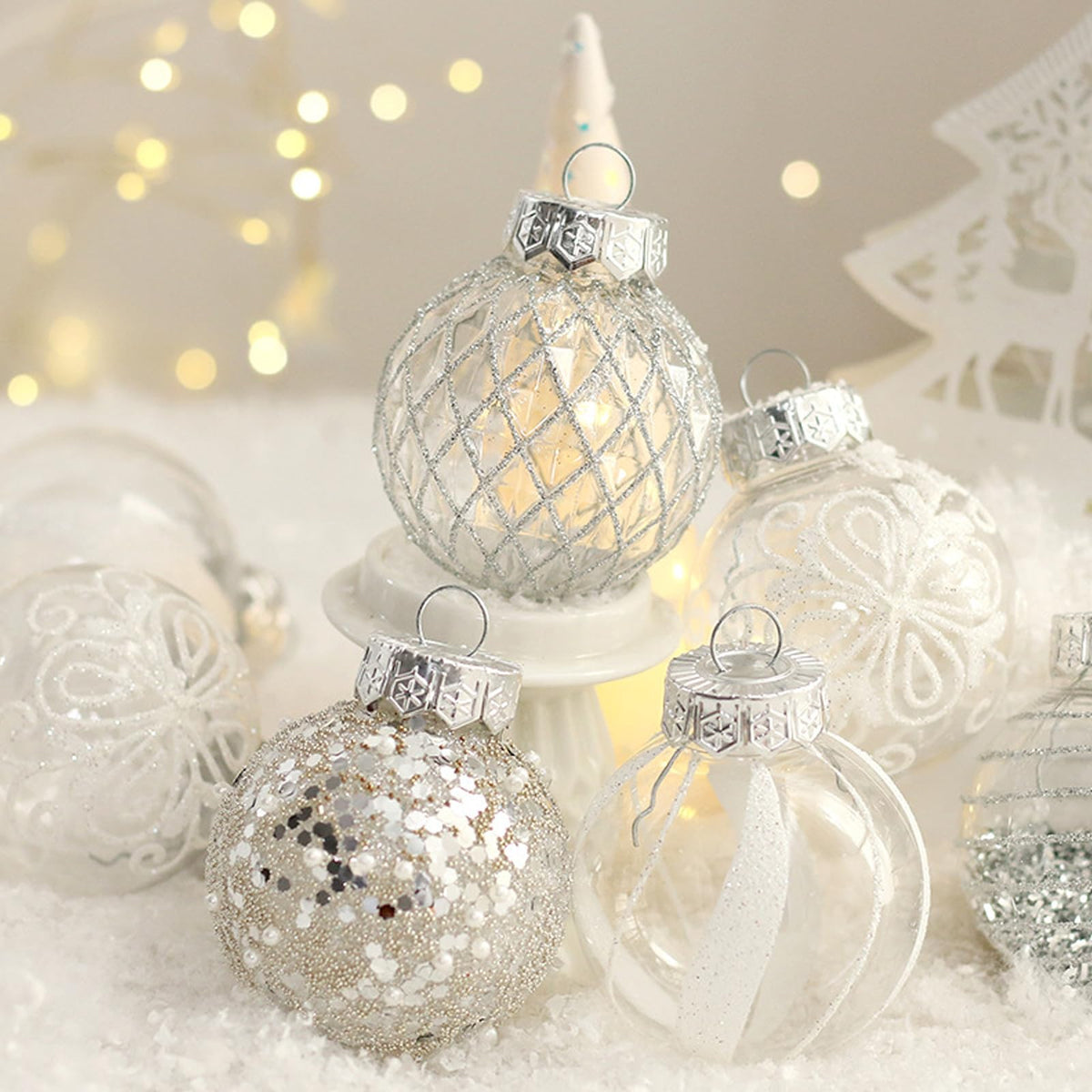 Set of 25 White Christmas Tree Ornaments Balls - Compatible with Max Brand