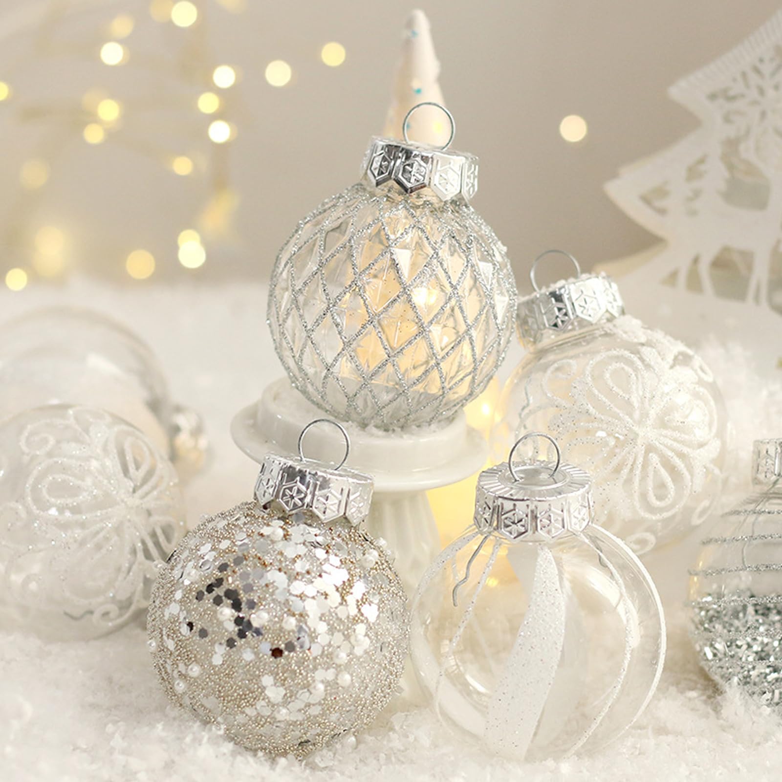 Set of 25 White Christmas Tree Ornaments Balls - Compatible with Max Brand
