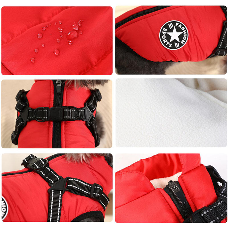 Waterproof Dog Winter Jacket with Harness Zipper Fleece Pink XL