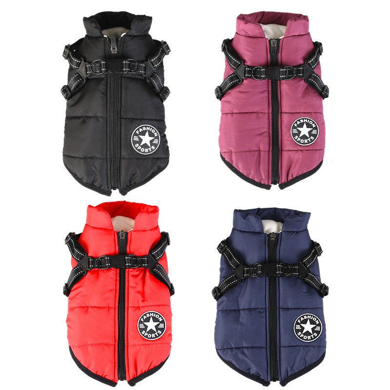 Waterproof Dog Winter Jacket with Harness Zipper Fleece Pink XL