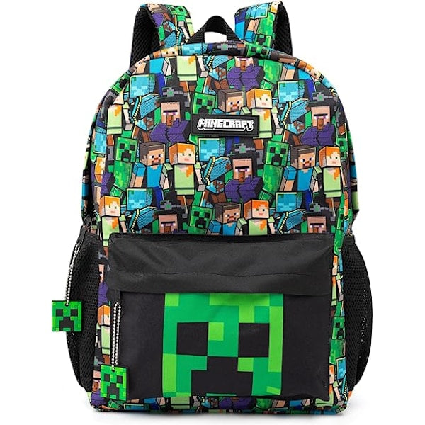 Minecraft Backpack for Boys | Black School Bag for Kids | Green Creeper Zombie Skeleton Enderman &amp; Cave Spider-max