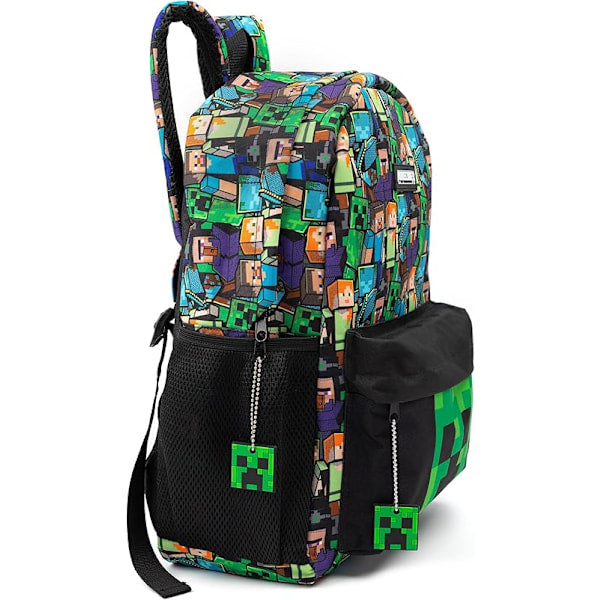 Minecraft Backpack for Boys | Black School Bag for Kids | Green Creeper Zombie Skeleton Enderman & Cave Spider-max