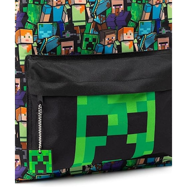 Minecraft Backpack for Boys | Black School Bag for Kids | Green Creeper Zombie Skeleton Enderman & Cave Spider-max