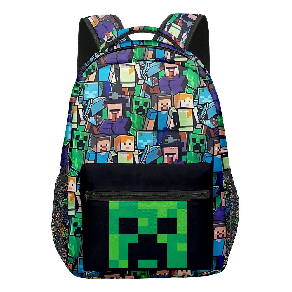 Minecraft Backpack for Boys | Black School Bag for Kids | Green Creeper Zombie Skeleton Enderman & Cave Spider-max