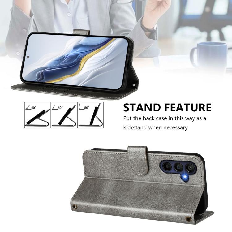 Compatible with Samsung Galaxy A17 5G Case in Grey Retro Leather with Stitching