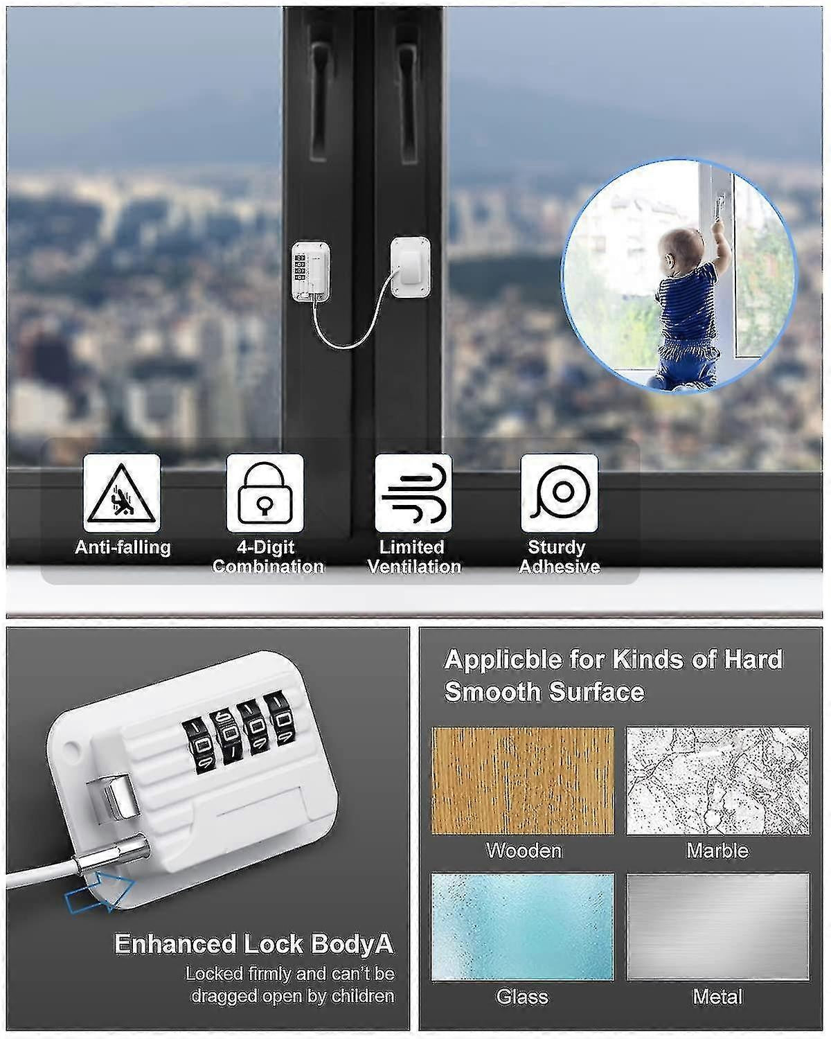 Refrigerator Safety Lock Self-Adhesive Combination Lock White Pack for Adults Compatible with Electric Mini Fridge