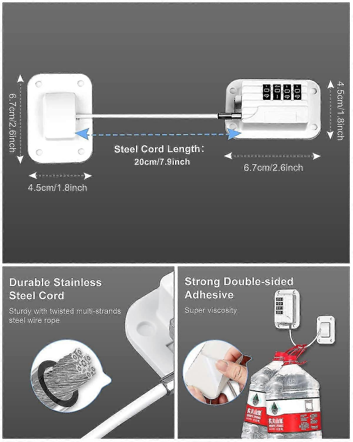 Refrigerator Safety Lock Self-Adhesive Combination Lock White Pack for Adults Compatible with Electric Mini Fridge