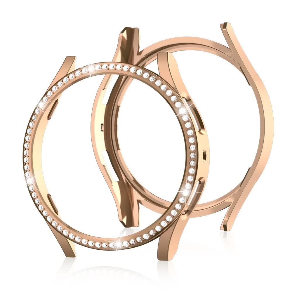 Compatible with Samsung Galaxy Watch 6 5 4 40mm Case PC Single Row Diamond-Coated Shiny Protection Rose Gold Galaxy Watch6 40mm