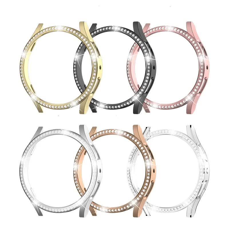 Compatible with Samsung Galaxy Watch 6 5 4 40mm Case PC Single Row Diamond-Coated Shiny Protection Rose Gold Galaxy Watch6 40mm