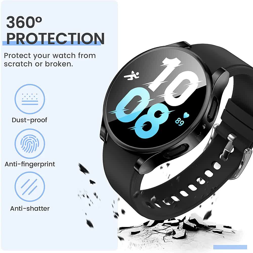 Compatible with Samsung Galaxy Watch 4 5 6 Screen Protector Case 40mm 44mm with Silicone TPU Bumper Black Galaxy Watch6 44mm