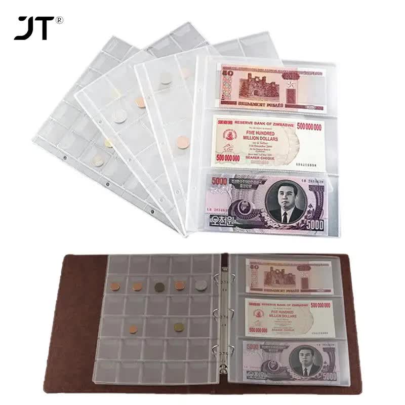 10 pcs/1 pc 3-compartment loose leaf banknote album page collector holder 1pc 3-slot 80x177mm