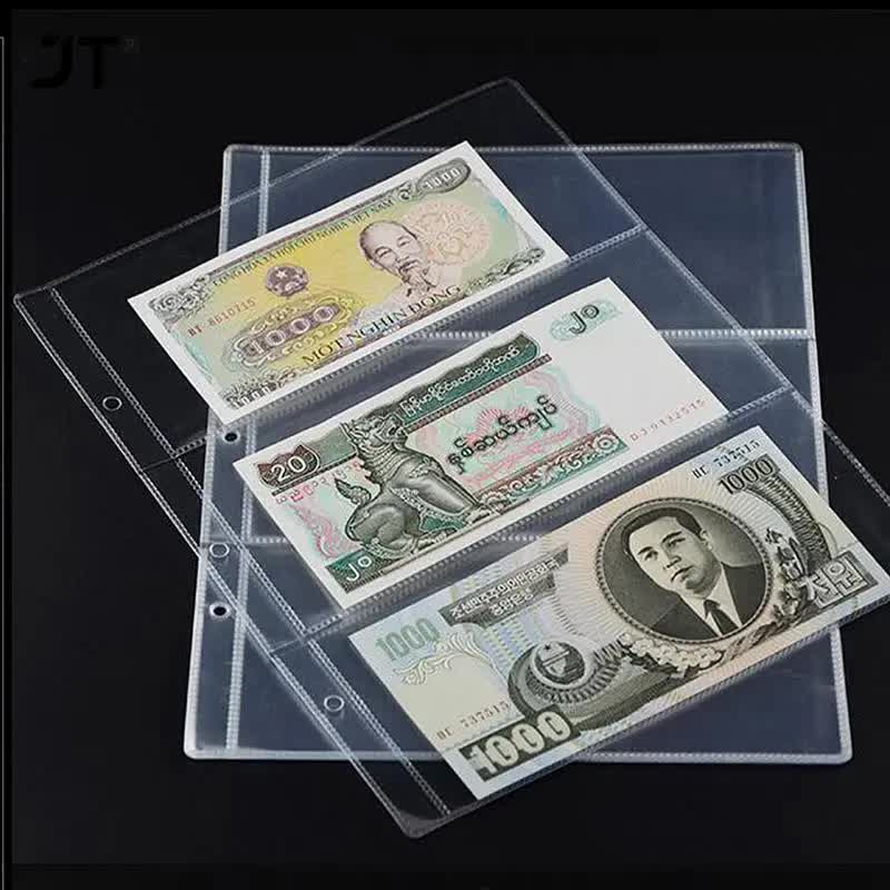 10 pcs/1 pc 3-compartment loose leaf banknote album page collector holder 1pc 3-slot 80x177mm