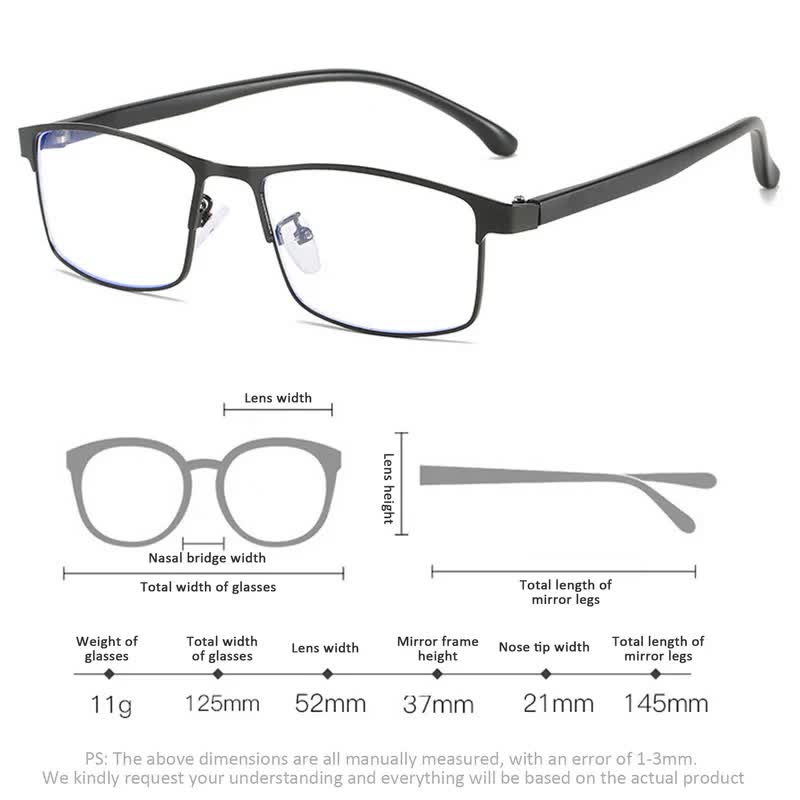 Anti-blue Light Myopia Glasses Ready-made Business Men Women Metal Square Glasses Diopter 0 -0.5 -1.0 -1.5 To -6.0 3