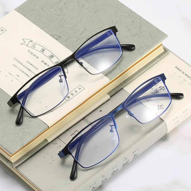 Anti-blue Light Myopia Glasses Ready-made Business Men Women Metal Square Glasses Diopter 0 -0.5 -1.0 -1.5 To -6.0 3
