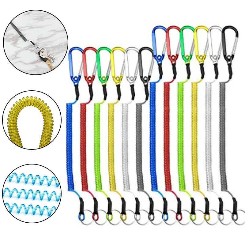 Anti-Lost Phone Spring Key Cord Compatible with Outdoor Spiral Stretch Keychain Elastic Spring Rope Metal Carabiner Lock Hook 5 1.2m