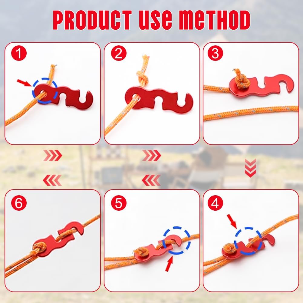 Rope Adjuster, 16pcs Aluminum Rope Tensioner, Tent Wind Rope Buckle, Rope Tensioner for Camping Hiking Backpacking Picnic Outdoor Tent Accessories 16 Pieces - Red Opening