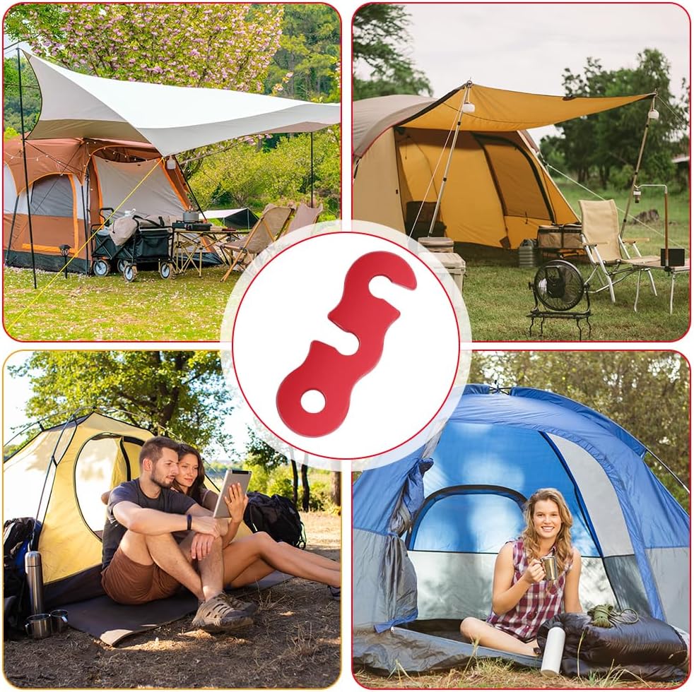 Rope Adjuster, 16pcs Aluminum Rope Tensioner, Tent Wind Rope Buckle, Rope Tensioner for Camping Hiking Backpacking Picnic Outdoor Tent Accessories 16 Pieces - Red Opening