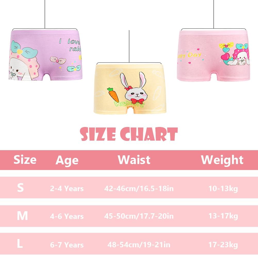 Cotton Underwear for Children, 8-Pack Girls' Panties, Breathable Cotton Underwear, Panties for Little Girls, Cotton Underpants with Various Patterns (2-7 Years) Rabbit- Panties L