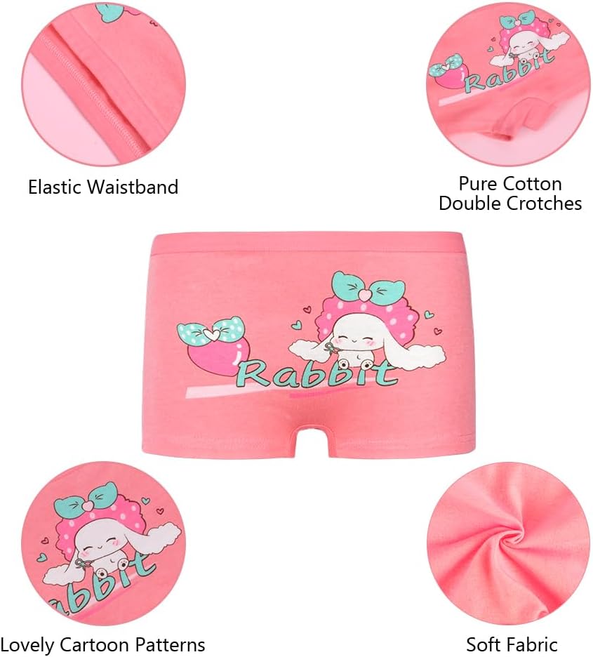 Cotton Underwear for Children, 8-Pack Girls' Panties, Breathable Cotton Underwear, Panties for Little Girls, Cotton Underpants with Various Patterns (2-7 Years) Rabbit- Panties L