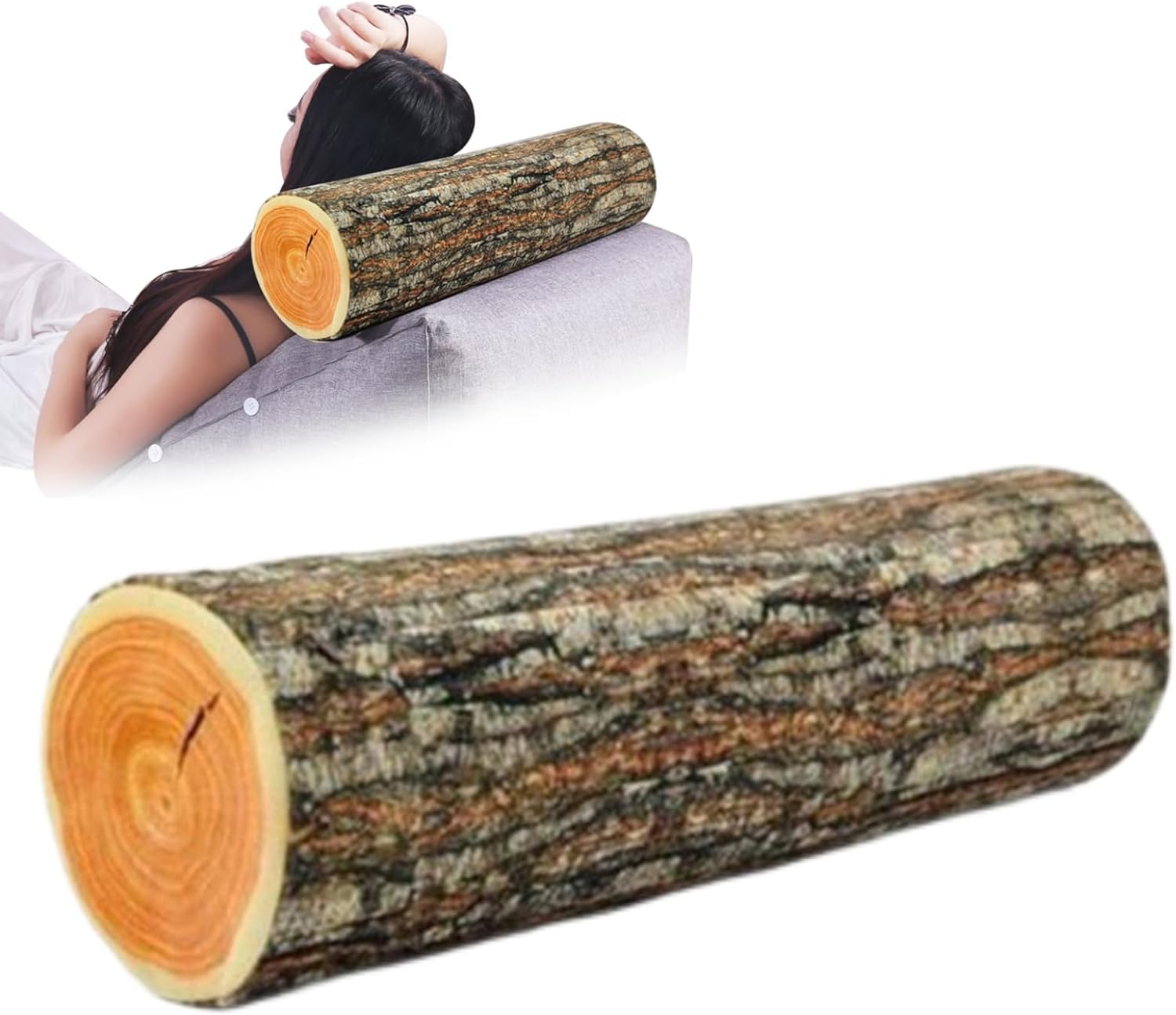 Log Cushion Round Stump Shaped Wood Grain Design Decorative Pillow Cover for Home Decor