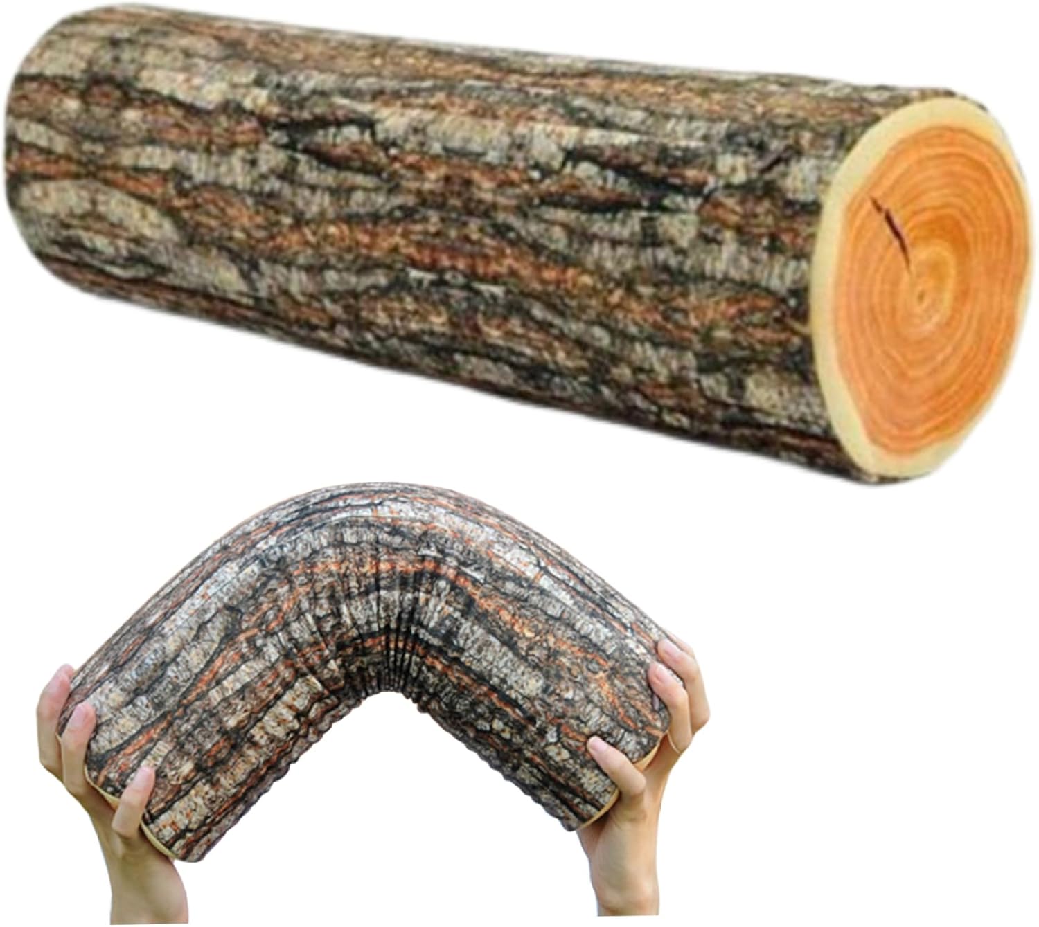 Log Cushion Round Stump Shaped Wood Grain Design Decorative Pillow Cover for Home Decor