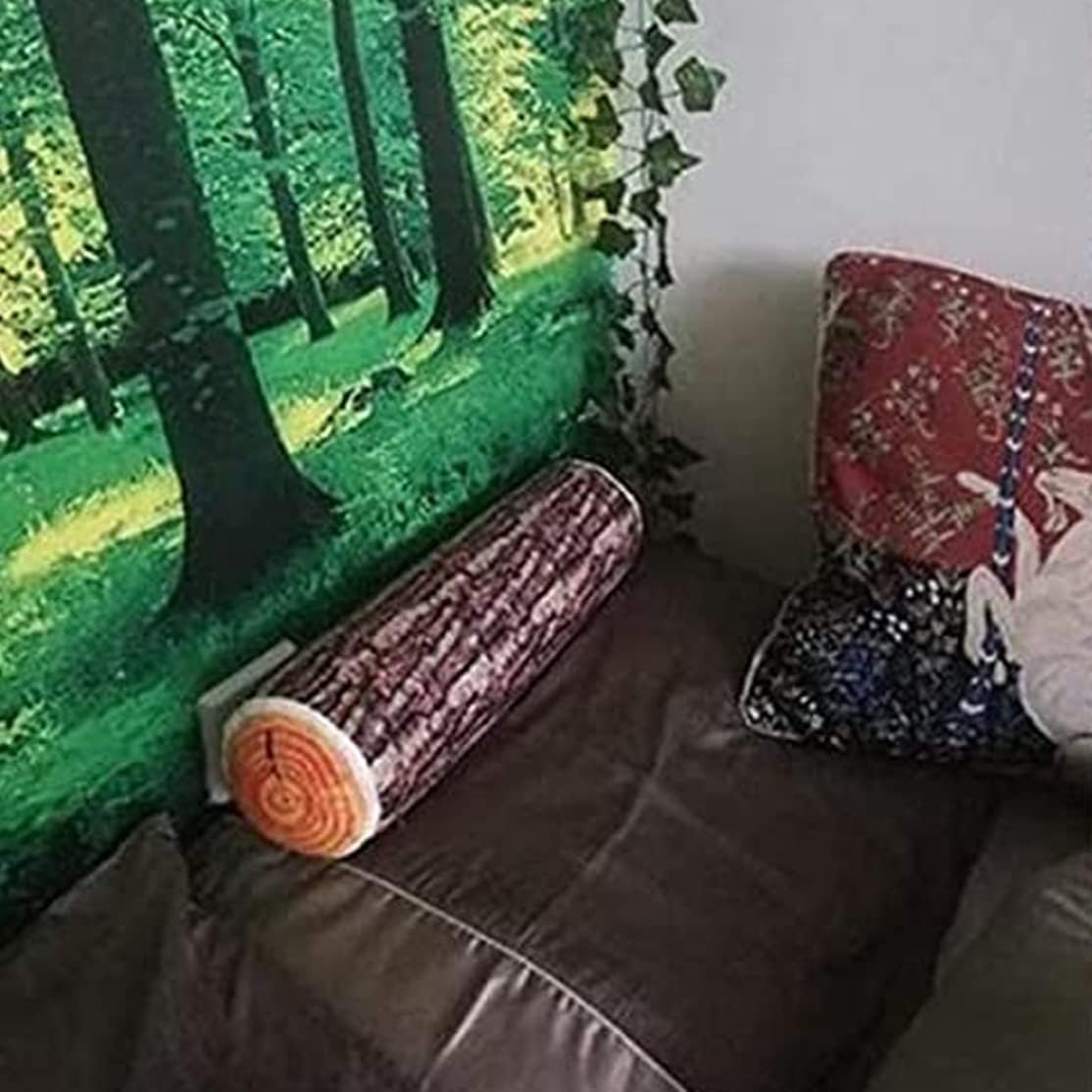 Log Cushion Round Stump Shaped Wood Grain Design Decorative Pillow Cover for Home Decor